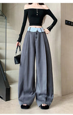 Suit wide leg pants women's autumn and winter striped patchwork high waisted casual fashion versatile straight leg pants
