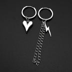 Asymmetrical Heart Lightning Bolt Hoop Earrings Punk Gothic Chain Drop Earring Stainless Steel for Women Men Edgy Y2K Jewelry