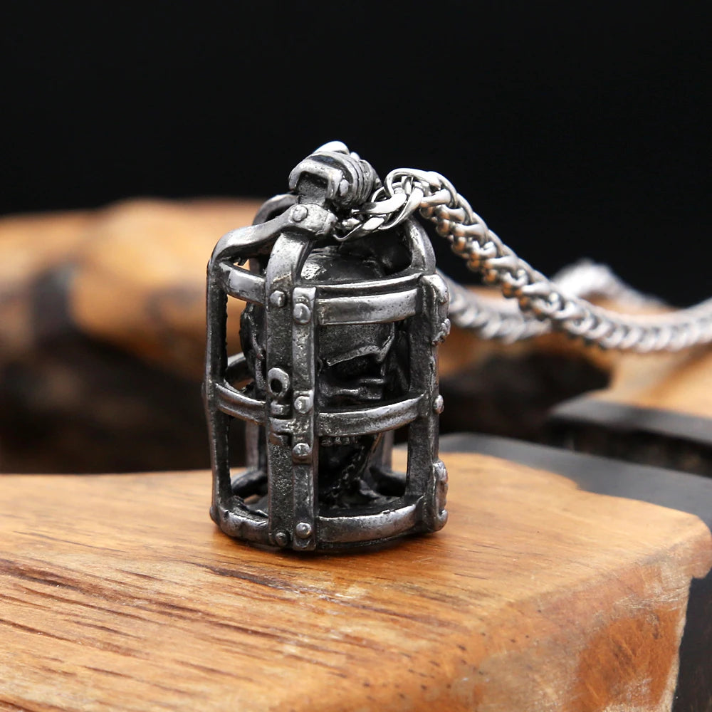 PENDRA Skullcage Gothic Cage Skull Pendant Necklace