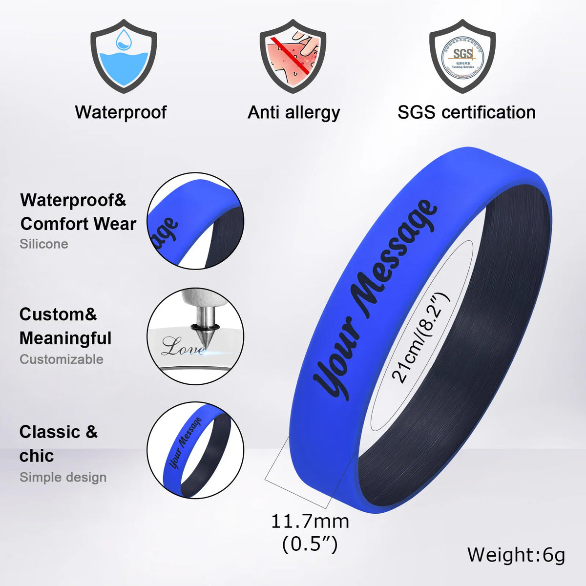 Free Custom Silicone Bracelets for Men Boys,Personalized ID Name Content Contact Number Soft Wristband,Individuation Jewelry
