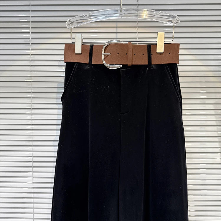 2025 winter new niche fashion solid color wide waistband drooping sensation and plush loose velvet wide leg pants