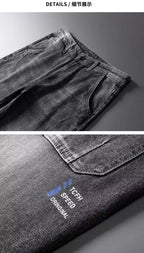 Autumn 2025 New Jeans Men's Trendy Brand Retro Casual Trousers Student Fashion Printing Elastic Skinny Jeans Men Trousers