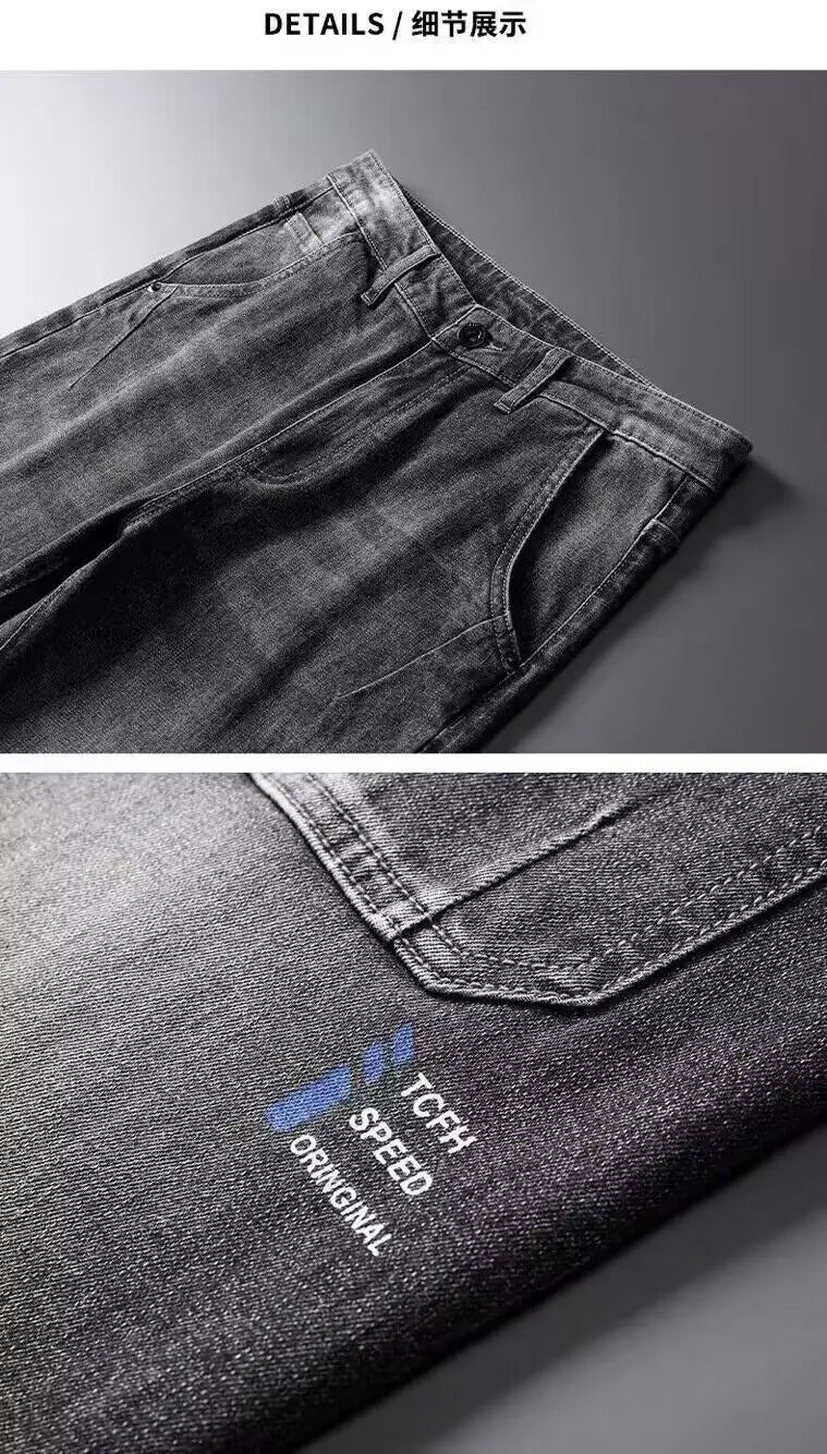 Autumn 2025 New Jeans Men's Trendy Brand Retro Casual Trousers Student Fashion Printing Elastic Skinny Jeans Men Trousers
