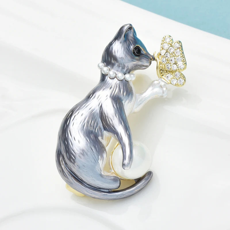 PENDRA Butterfly And Cat Brooch