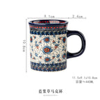 Bohemian Handmade Floral Ceramic Coffee Mug, Retro Pattern Porcelain Cup, Aesthetic Tea Mug for Latte, Cute Drinkware Gift