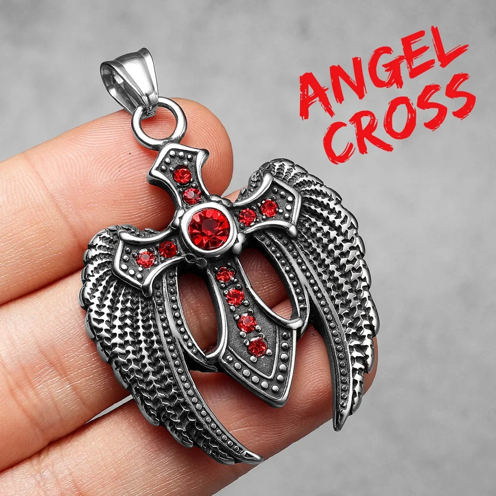 PENDRA Angel Wing Cross Steel Necklace