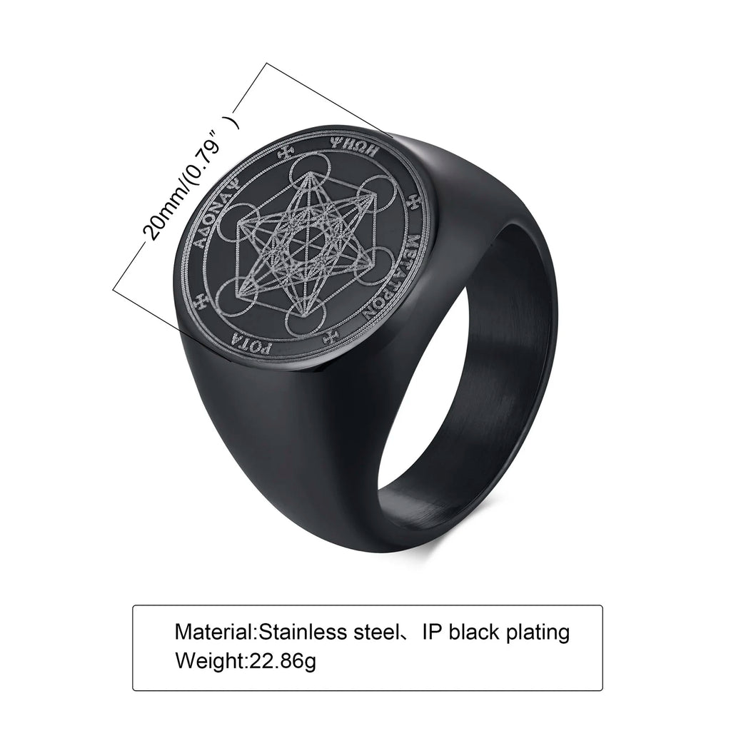 Men Signet Rings, Mens Amulet Ring,Solomon's Secret Seal Horse Seal of the seven archangels Stainless Steel Ring Jewelry