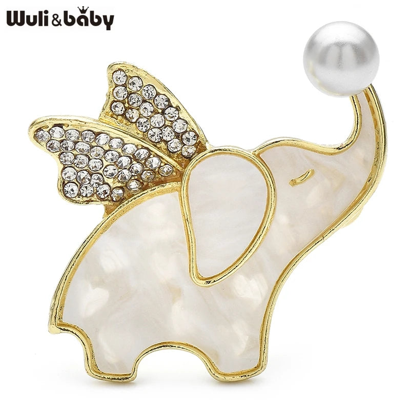 Wuli&baby Cute With Wings Elephant Brooches For Women Men 2-color Pearl Rhinestone Animal Office Casual Brooch Pins Gifts