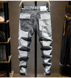 New Arrival High Quality KPOP Splicing Men's Designer Work Pants Jeans Grey Patchwork Korean Fashion Men Luxury Casual Pants