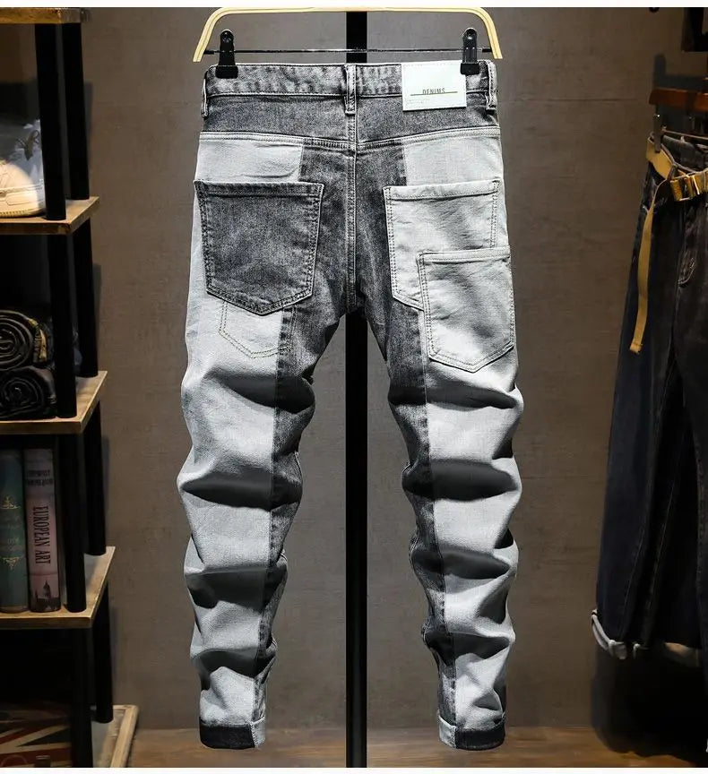 New Arrival High Quality KPOP Splicing Men's Designer Work Pants Jeans Grey Patchwork Korean Fashion Men Luxury Casual Pants