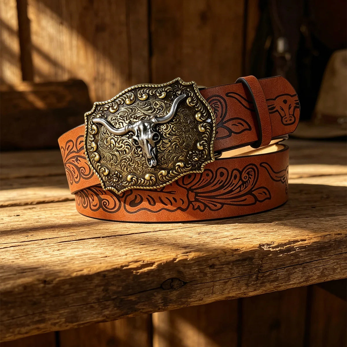 Vintage Western cowboy Cowgirl Style Plus Size Belt For Men Women Bull buckle Bull Flora printed belt Big Jeans Waistband Male