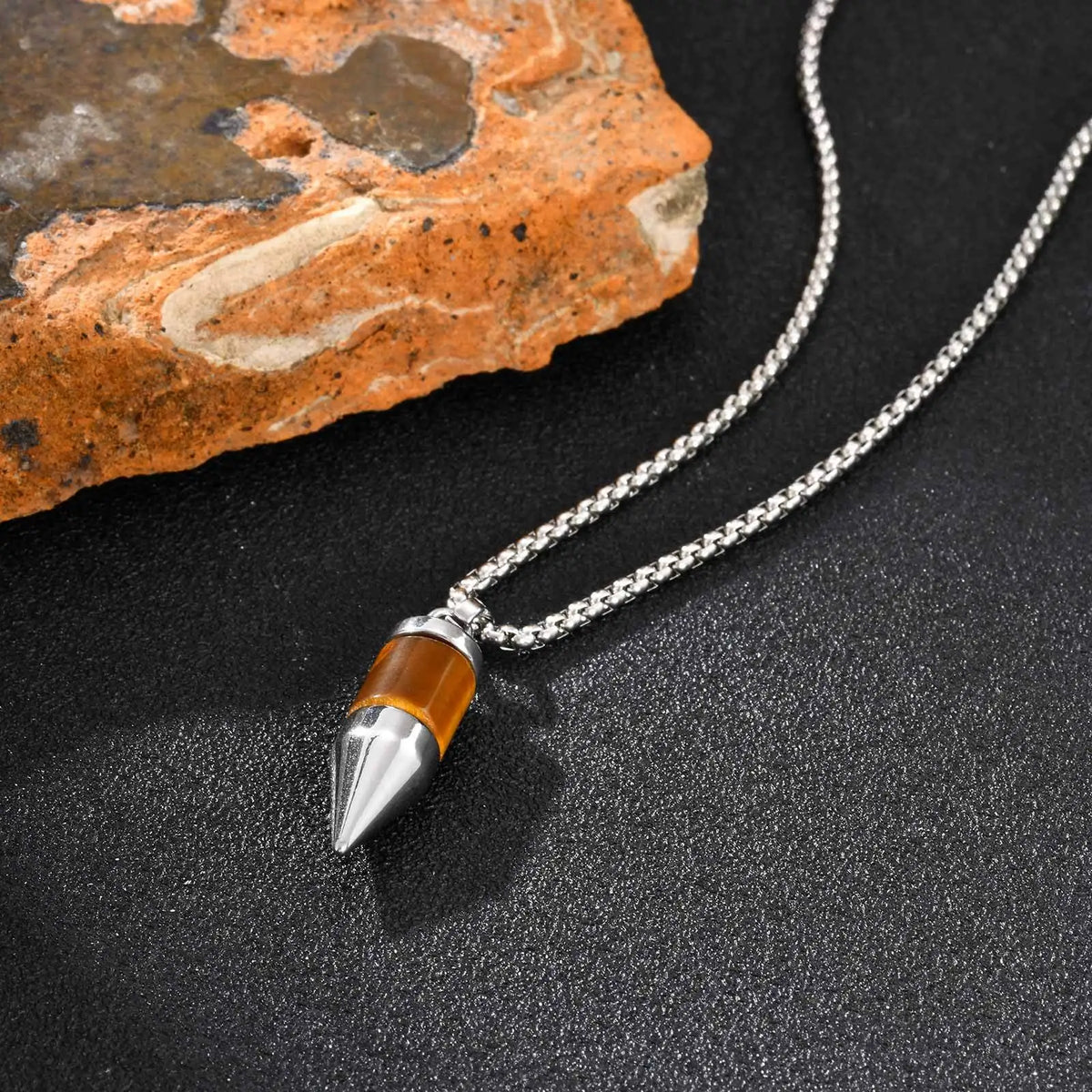 Stylish Bullet Necklaces for Men,Stainless Steel Natural Stone Pendant Necklace,Healing Jewelry Gift for Father Husband Son