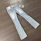 Man Jeans Designer Menswear Clothing Luxury Washed Light Blue Cat Whisker Slim Elastic Jeans Men's Thin Straight Scimitar Pants