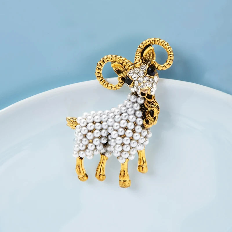 PENDRA Vintage Pearl Goat Alloy Brooch