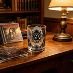 Gothic Skull Bat Whiskey Glass, Ozzy Inspired Gold Rim Cocktail Glass