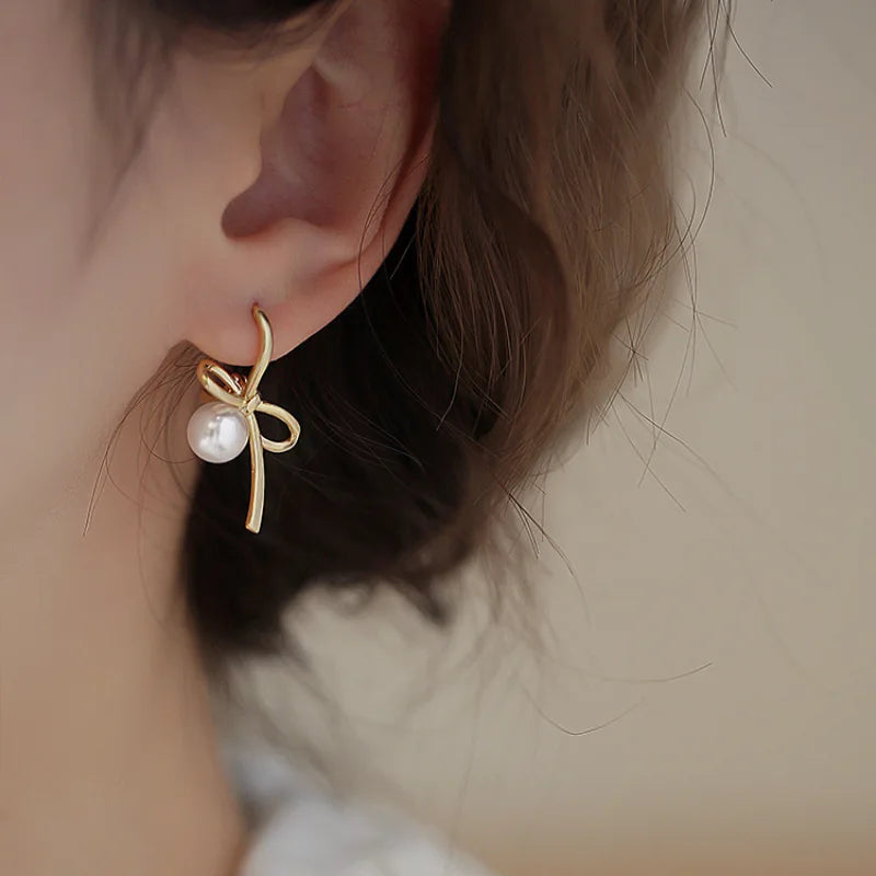 VENTFILLE 925 Sterling Silver Bow Knot Pearl Earring for Women Versatile Korean Design Gift Jewelry Dropshipping