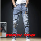 Autumn New Arrival Men's Jeans: Elastic Embroidered Patchwork Hip Hop Denim Pants Korean Style Slim Fit Cotton Trousers for Men