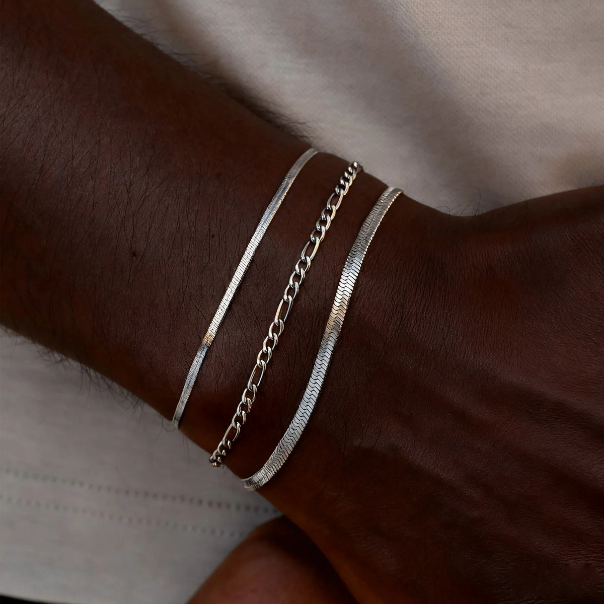3pcs/set Minimalist Chain Bracelet for Men Boys,Stainless Steel Silver Color Chain Adjustable Wristband,Simple Jewelry Set Gift