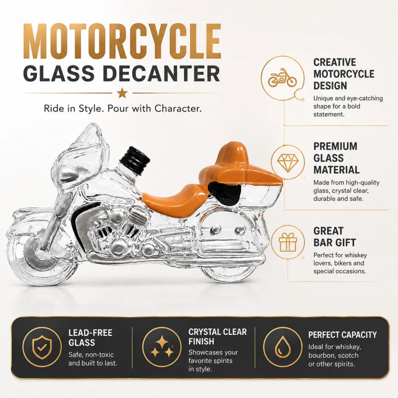 Creative Motorcycle Glass Whiskey Decanter Decorative Spirit Bottle Clear Glass Liquor Container Collectible Home Bar Ornament