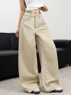 Women's Basic Simple Versatile Solid Color Wide-Leg Jeans, Comfortable And Breathable, Perfect For Street Outings And Travel