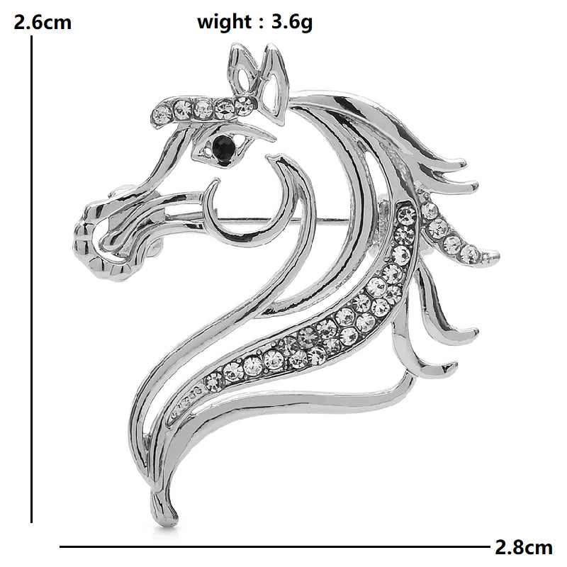 PENDRA Rhinestone Strong Horse Head Brooch