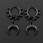 Punk Black Moon Star Hoop Earrings Gothic Crescent Dangle Stainless Steel Beaded Drop Earrings Men Women Hip Hop Jewelry Gifts