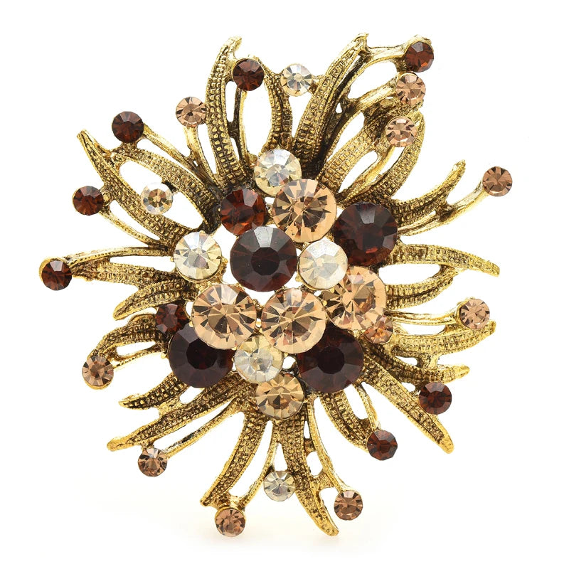 PENDRA Floracircle Vintage Rhinestone Round Flower Brooch