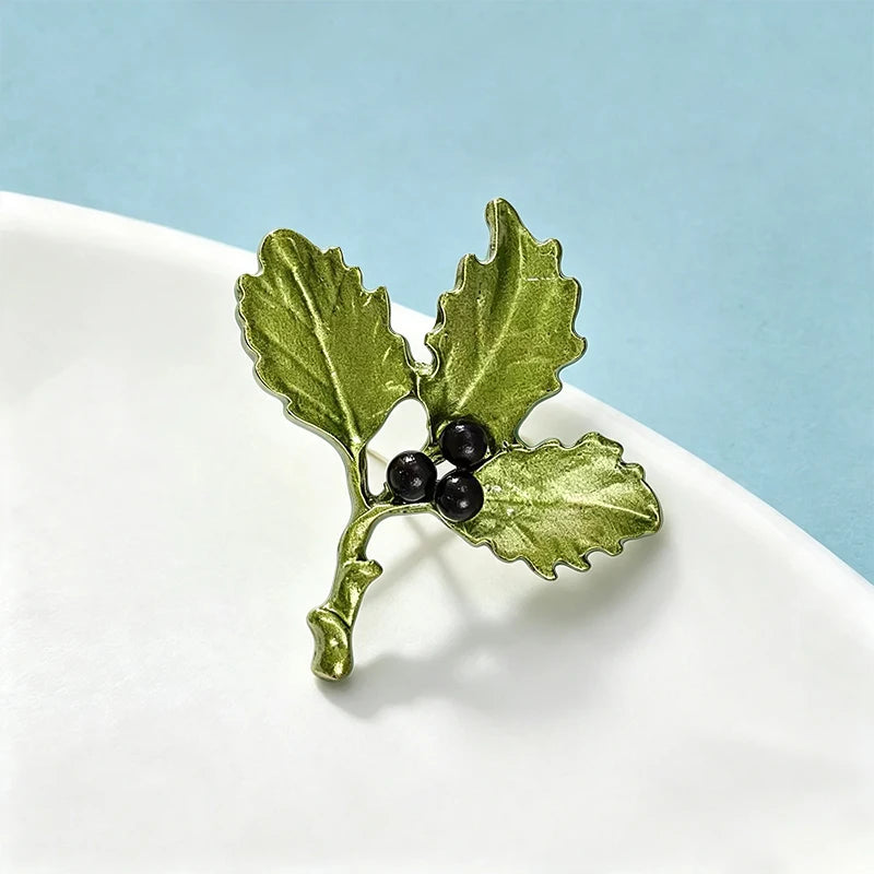 PENDRA Nightbloom Black Enamel Berry Brooch