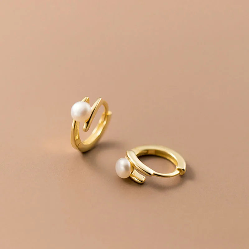 VENTFILLE 925 Stamp Gold Silver Color Pearl Earring For Women Girl Double Layer Curve Offic Jewelry Birthday Gift Dropshipping
