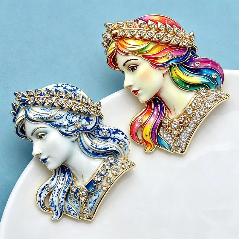 Wuli&baby Beautiful Lady Virgo Zodiac Brooches For Women Unisex 2-color Rhinestone Star Sign Party Casual Brooch Pins Gifts
