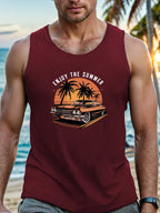PENDRA Beach Hawaiian Tank Vintage Car Print Sleeveless Tank Top