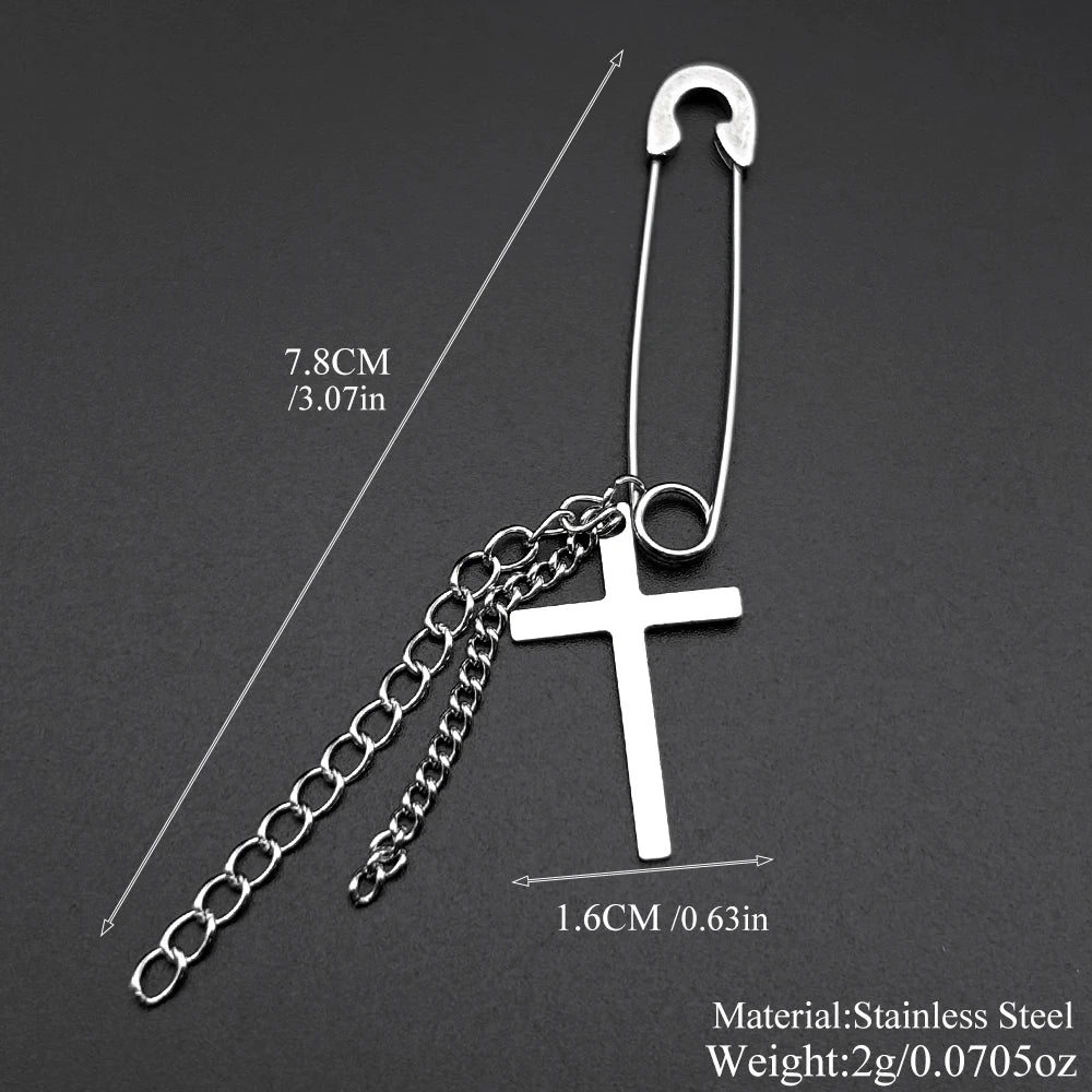 2026 Korean Wave New Stainless Steel Earring Pin Cross Chain Hip Hop Punk Men Accessories Lover Gift Stainless Steel Jewelry