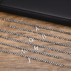 Mens Initials Cuban Links Bracelets,Stainless Steel A-Z 26 Letters Alphabet Charm Chain Wristband Adjustable,Casual Jewelry Gift