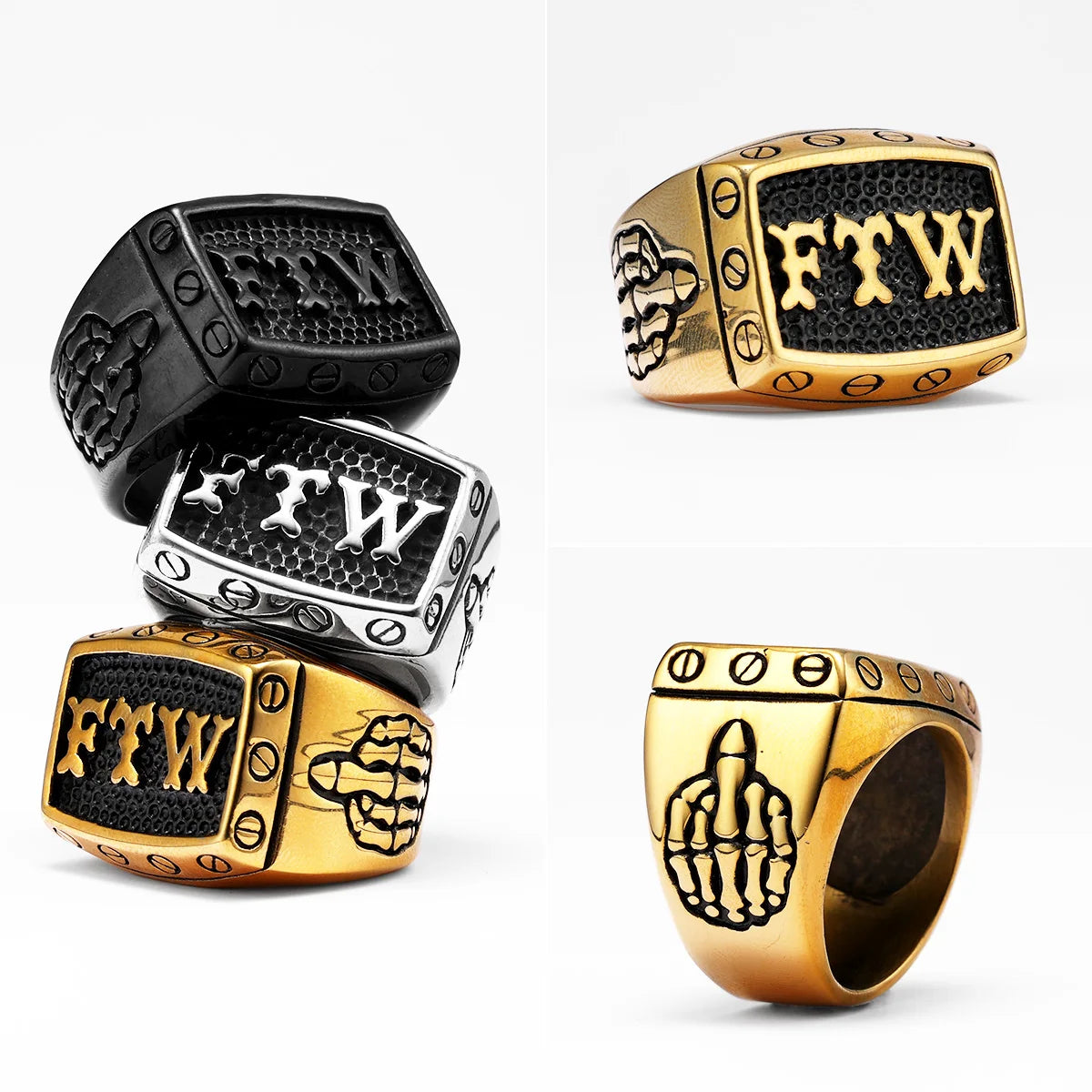 FTW Middle Finger Men Rings Stainless Steel Punk Vintage Cool Stuff Fashion Jewelry Accessories For Women Gift Wholesale