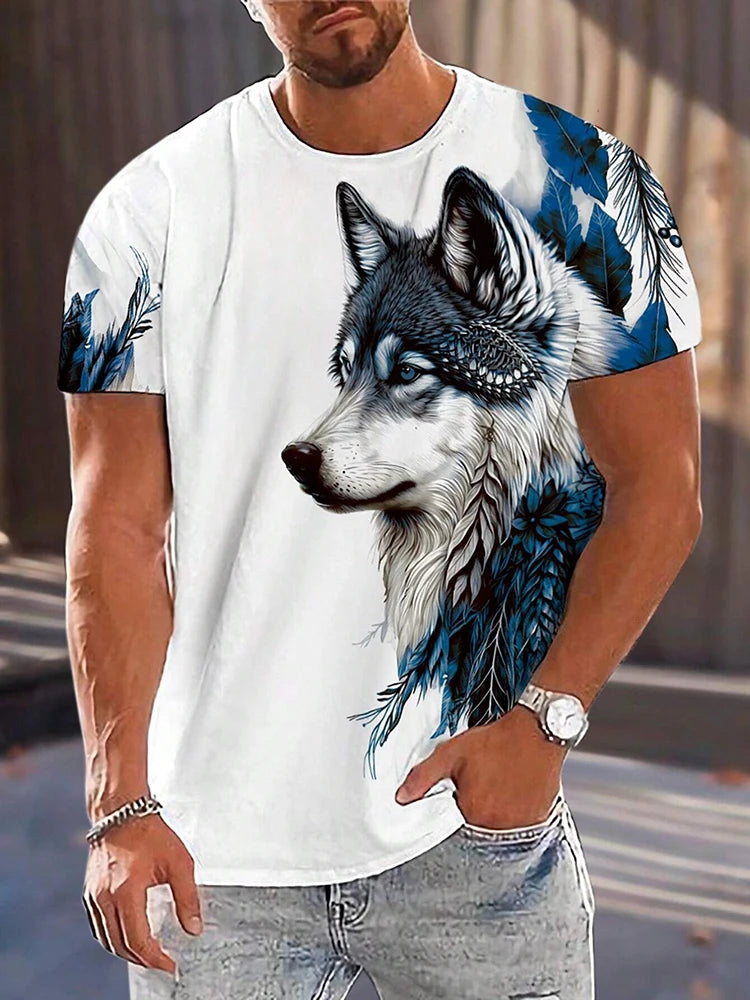 Summer Street Fashion T-shirt Urban Everyday Casual Short-sleeved Top Outdoor Camping Sports T-shirt 3D Wolf Print Men's T-shirt