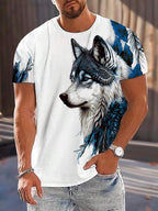 PENDRA Different Pupil Wolf Print Urban Short-Sleeve Tee T-Shirt