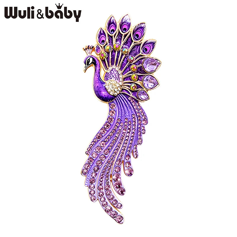 PENDRA Royale Rhinestone Peacock Brooch