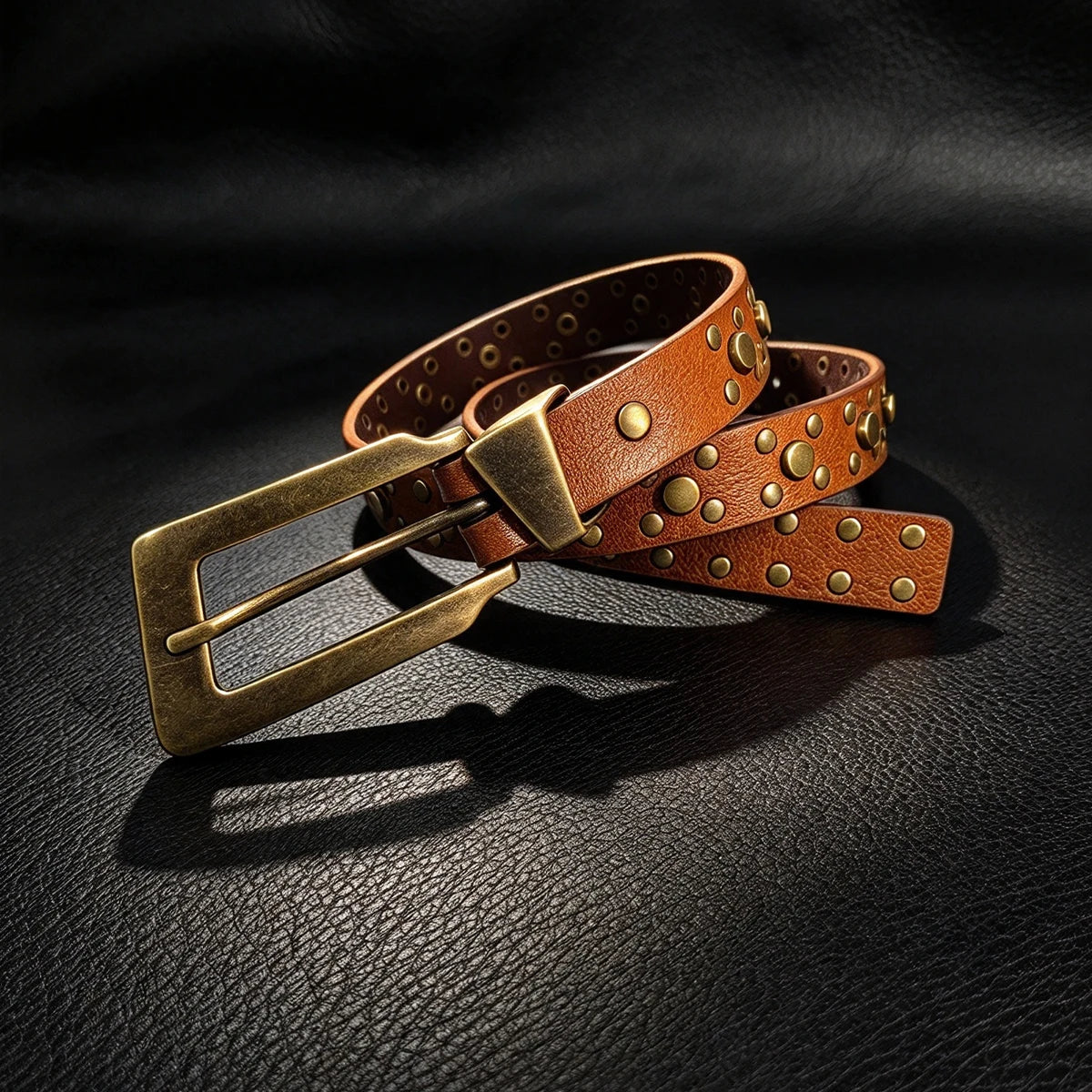 Korean Retro Rivet Belts Metal Pin Buckle PU Girdles Punk Design Waistbands Western Cowgirl Ladies Jeans Fashion Accessories