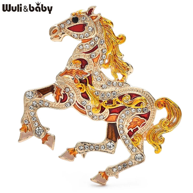 Wuli&baby Luxury Running Horse Brooches For Women Unisex 4-color Enamel Powerful Animal Year Of The Horse  Party Brooches Pins