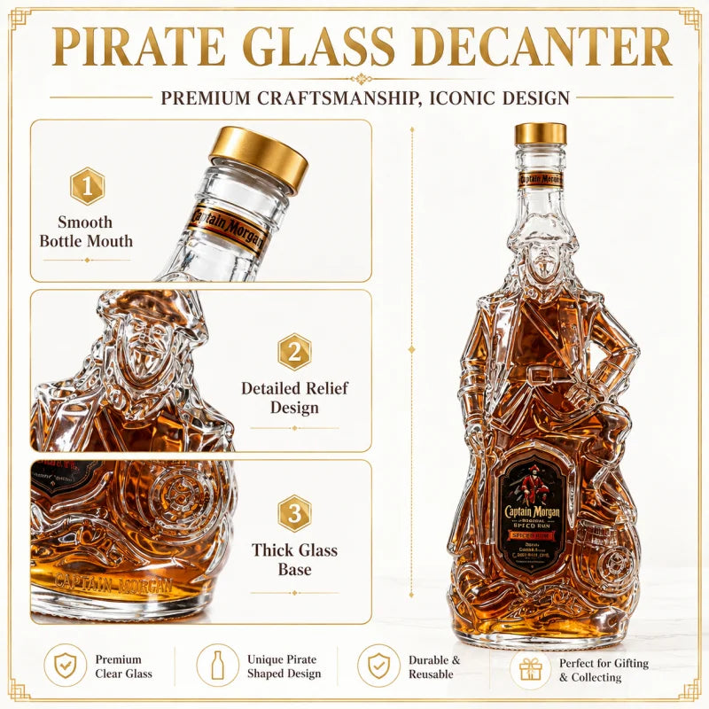 Pirate Captain Shaped Glass Decanter Unique Whiskey Liquor Bottle Barware Home Decor Collectible Drinking Gift