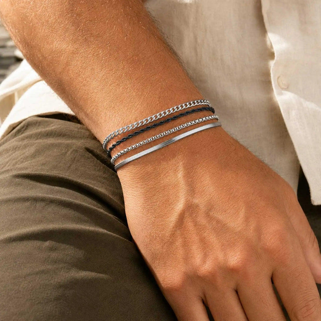 PENDRA Cuban Silver 4Pcs Bracelet