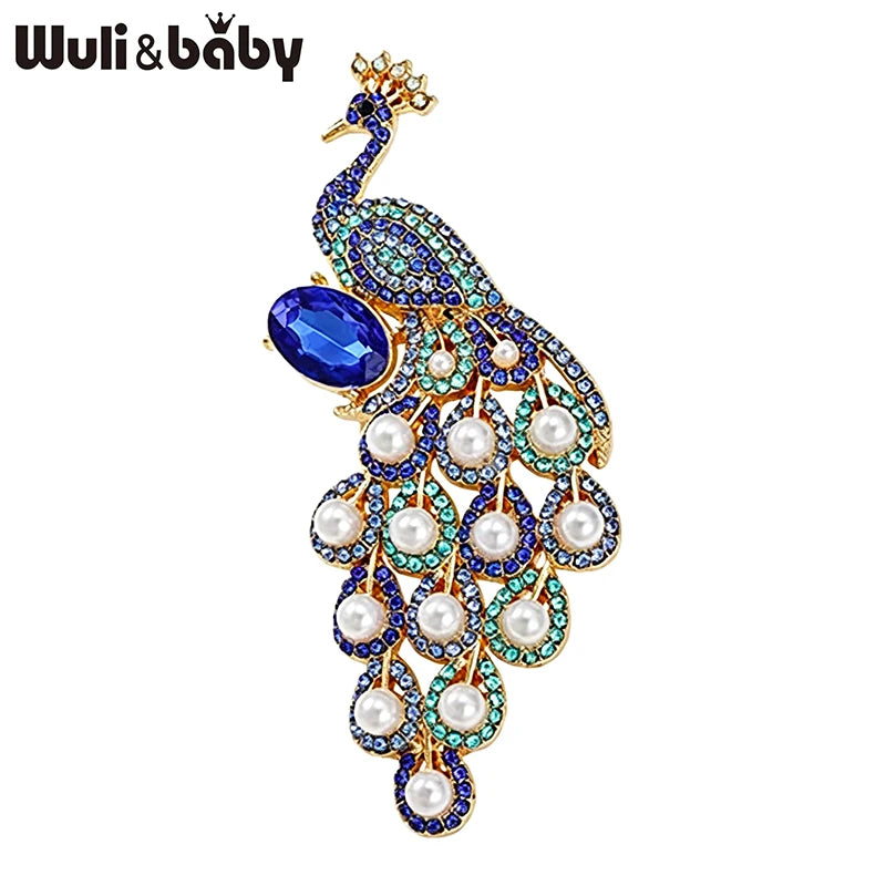 PENDRA Pearl Peacock Rhinestone Bird Brooch