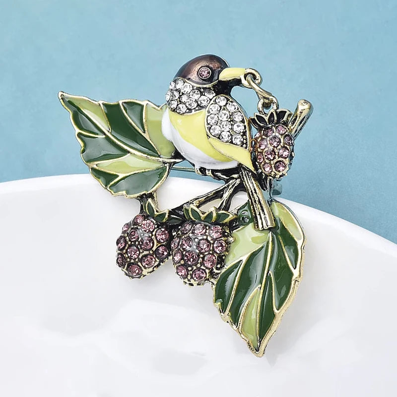 PENDRA Fruitbird Cute Fruit and Bird Brooch