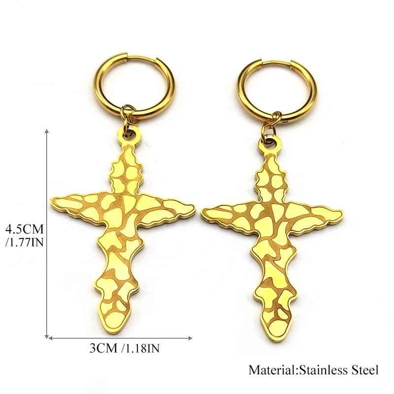 Stainless Steel Jesus Christian Cross Hoop Earrings for Women Men Beliefs Religious Dangle Earring Ear Rings Jewelry E3556S06