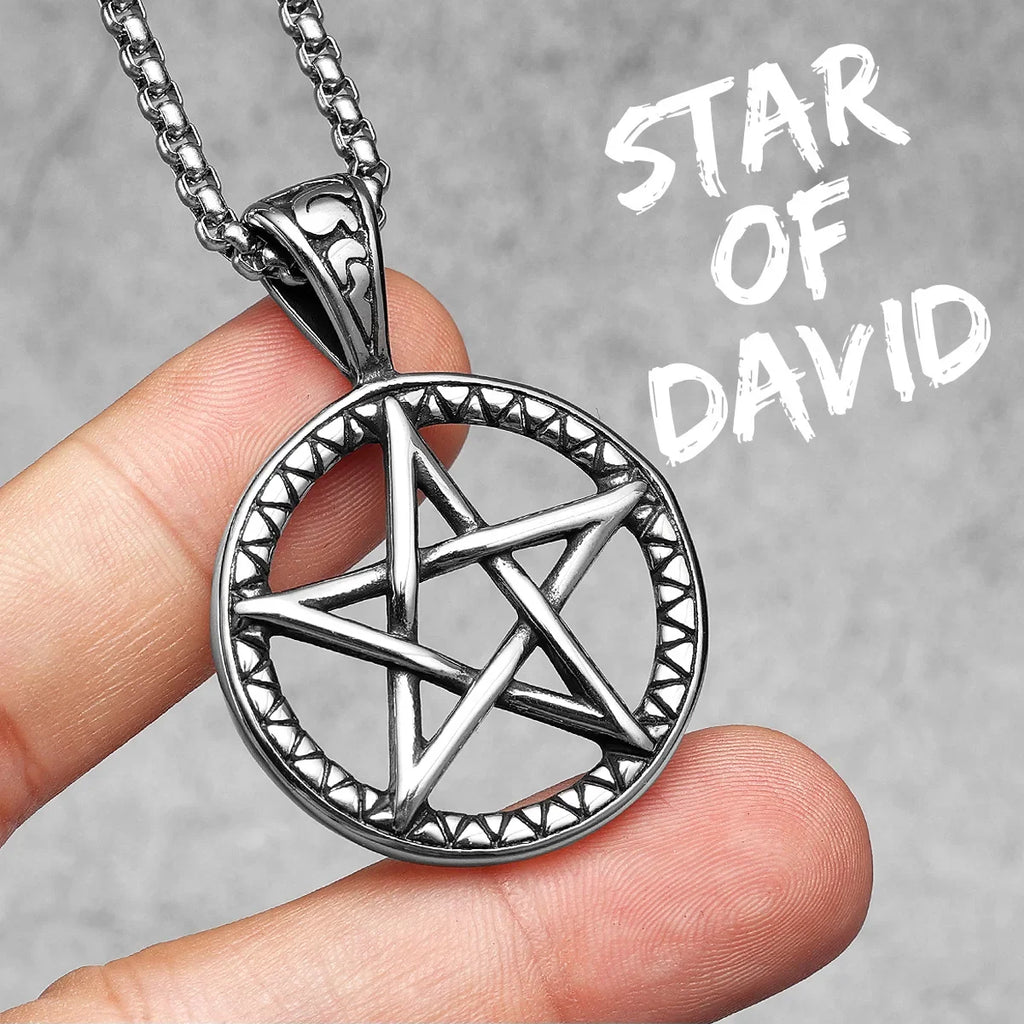 PENDRA Star David Masonic Steel Necklace