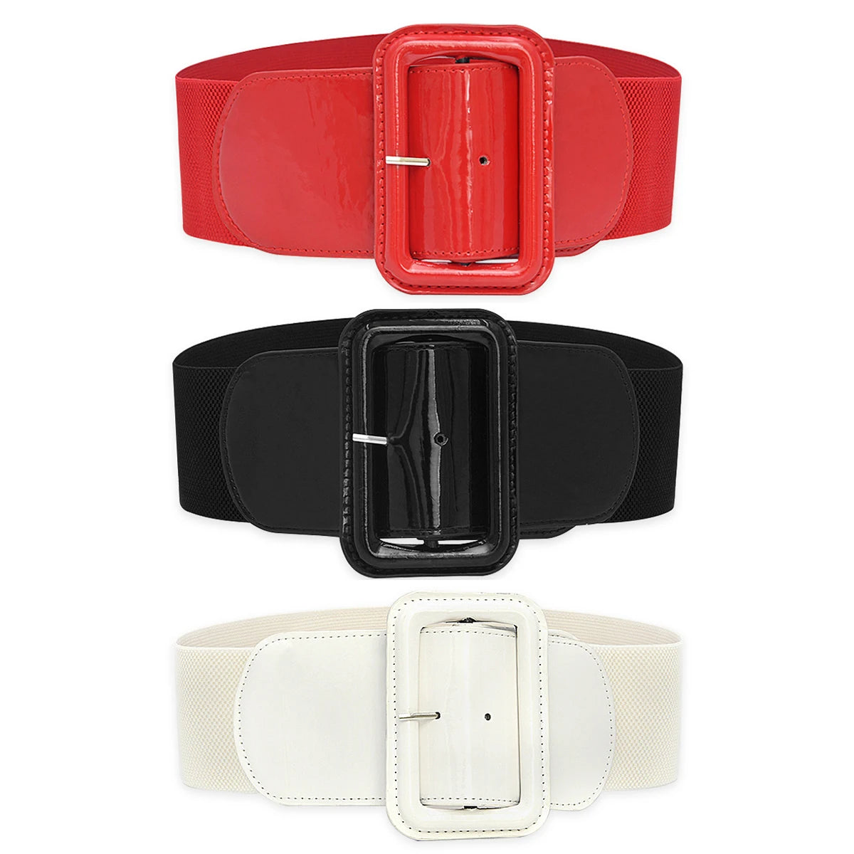 Vintage Plus Size Stretch Cummerbunds Elastic Wide Side Corset Belt Leather Square Buckle Dress Waistband For Women
