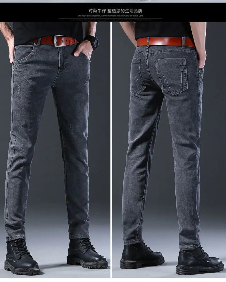 Denim Winter Velvet Thickened Slim-fitting Small Feet Elastic Casual Warm Men's Pants Cotton Trousers Jeans for Men Streetwear