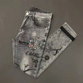 High-end Hot Diamond Jeans Men's Spring and Autumn Tide Brand Slim-fitting Small Feet Tiger Print Gray Casual Men Trousers Man