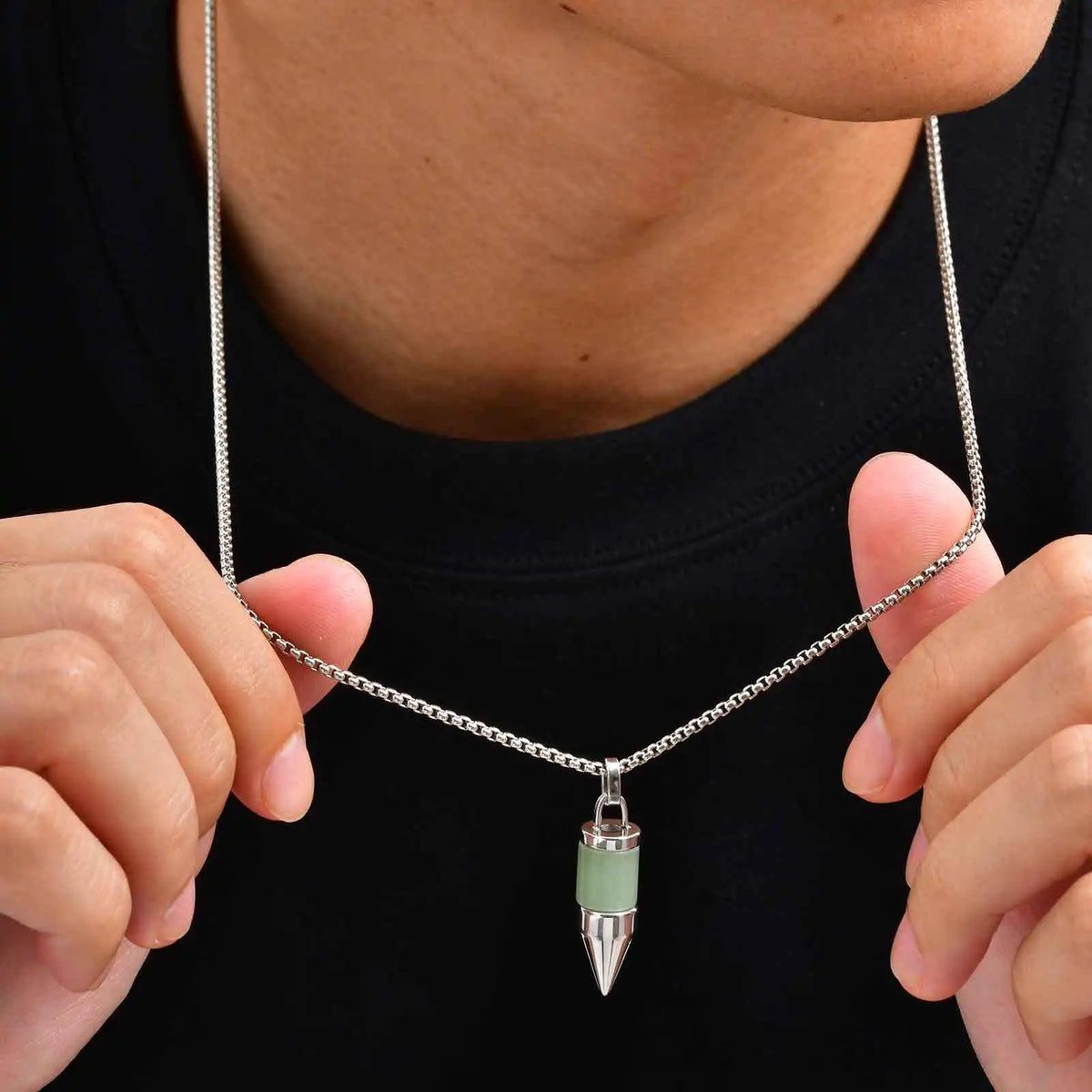Stylish Bullet Necklaces for Men,Stainless Steel Natural Stone Pendant Necklace,Healing Jewelry Gift for Father Husband Son