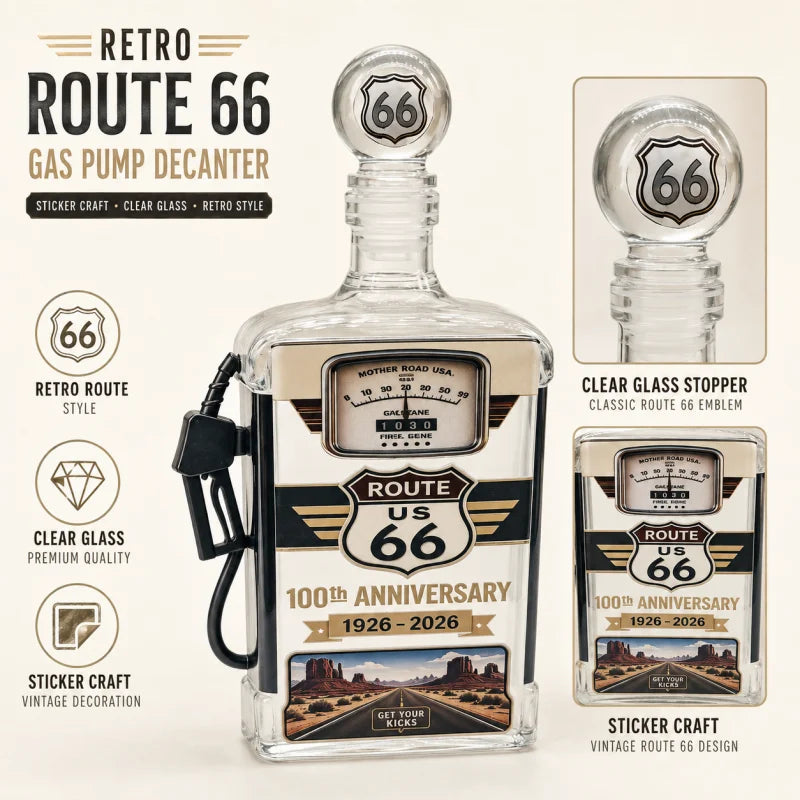 Route 66 100th Anniversary Gas Pump Shaped Whiskey Decanter 400ml Lead Free Crystal Liquor Bottle Retro American Road Culture